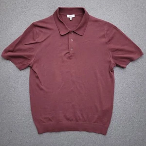 Reiss Merino Wool Polo Shirt Mens Large Knit Short Sleeve Burgundy - Picture 1 of 8