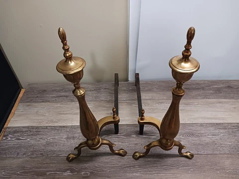 Solid Brass Fireplace Andirons Regency Style Vintage Pair  set of 2 21.5 inch Cover
