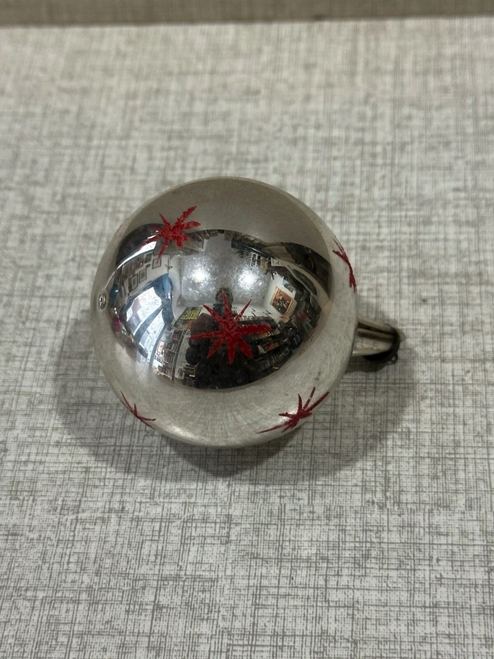 DECORAZIONE Albero Di Natale PALLINA VINTAGE Argento e Rossa vetro - Immagine 1 di 1