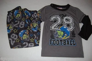 Boys Pajama Set CARTERS L/S Shirt PANTS Gray Black FOOTBALL Flame Resist 4 - Picture 1 of 1