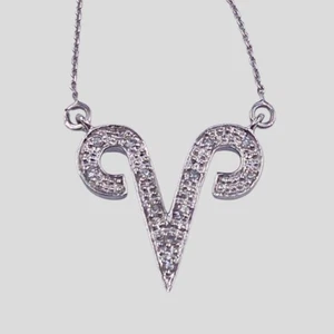 10k White Gold Signed Diamond Chip Cluster Zodiac Sign Aries Necklace - Picture 1 of 5