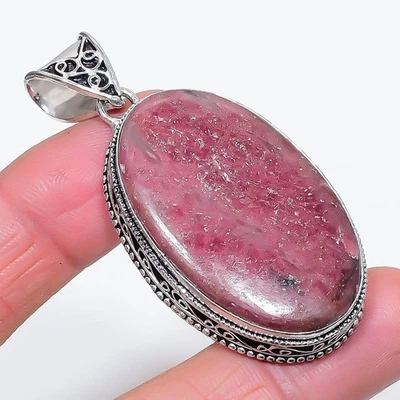 Colgante de piedras preciosas de forma ovalada de rodonita hecho a mano regalo joyería vintage 2,5" VP 3393 Foto 1 de 4
