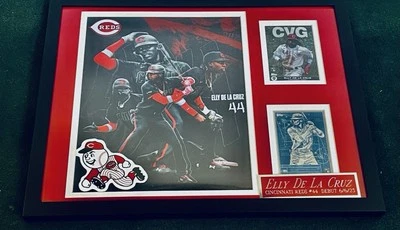 MLB ELLY DE LA CRUZ 8x10 PHOTO, NAMEPLATE, CARDS &STICKER In 11 X 14 FRAME - Image 1 of 4