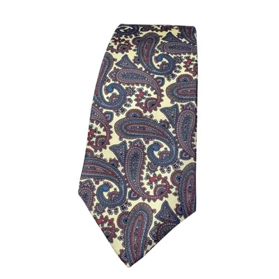 Lands End Tie Mens Silk Paisley Necktie Yellow Blue Red Made in USA Classic - Image 1 of 4