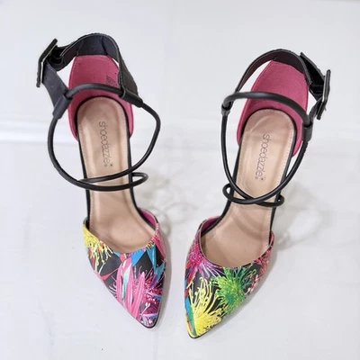 Zapatos de salón ShoeDazzle para mujer punta en punta multicolor floral con tiras talla 7,5 Foto 1 de 4