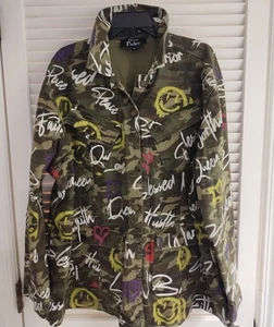 Nina Parker - Trendy Plus Size Women's 3X Neon Green Camouflage - Snap Up Jacket - Picture 1 of 7