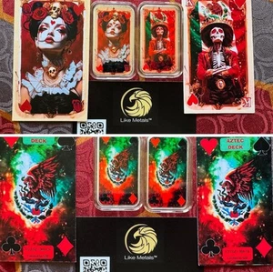 2 Barras Rey y Reina de Corazones México Mazo Azteca Serie 1/2 OZ Arte Plata con Certificado de Autenticidad - Imagen 1 de 3