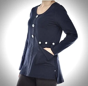 NEON BUDDHA blaue Tunika Langarm Zierknöpfe Tasche Damen S Boho Top - Bild 1 von 10