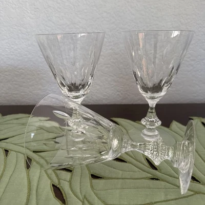 Duncan Miller Willow 3 Water Wine Goblets Leaf Cut Bowl 6.25 MCM - Image 1 of 4