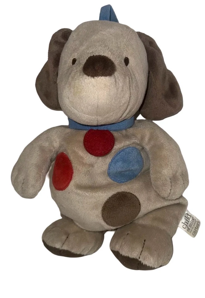 CARTERS Child of Mine Tan Plush Spotted Musical Puppy Dog Hanging Crib Pull Toy - Image 1 of 4