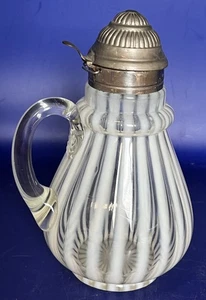 Antique 1880s White Opalescent Striped Syrup Pitcher - Picture 1 of 13