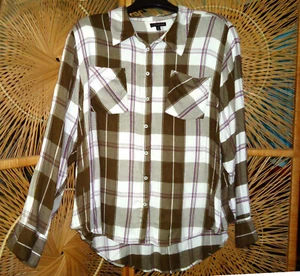Lane Bryant Womens Flannel Shirt sz 28 hi-low hem Plaid Long Sleeve top Pockets - Picture 1 of 14