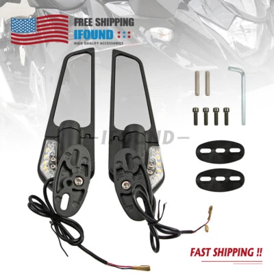 For Suzuki GSXR600 GSXR750 GSXR250R Adjustable Rearview Wind Wing Mirrors Lights - Image 1 of 4