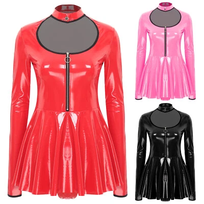 Damas Leotardo Fiesta Body Vestido de Baile Simulado Cuello Gato Vestidos Cintura Alta Foto 1 de 4