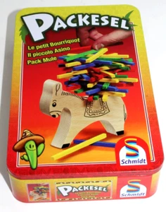 lustiges Geschicklichkeitsspiel "PACKESEL" Stapelspiel von Schmidt in Metalldose - Bild 1 von 3