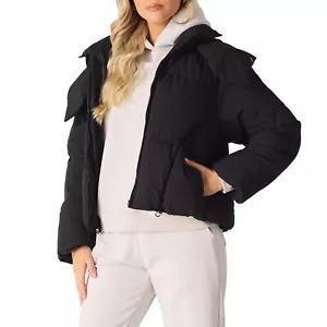Womens Wrap Neck Puffer Jacket Quilted Hooded Coat Waterproof Warm Padded Coat - Picture 1 of 14