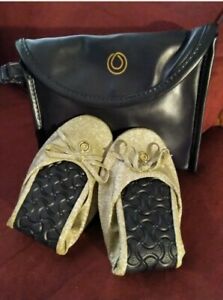 🌹Brand New Monat Set Black Bag Size Small & Gold Shimmery Slippers Size 8🌹