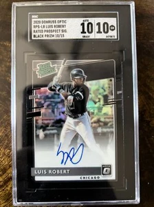 LUIS ROBERT 2020 Panini Donruss Optic Black Prizm AUTO 10/15 SGC 10/10 Rookie RC - Foto 1 di 2
