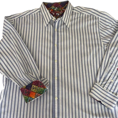 Рубашка на пуговицах Robert Graham 3XL сумка для денег в полоску хлопок контрастная с откидными манжетами мужская - Изображение 1 из 4