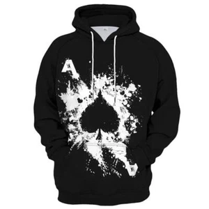 Men Hoodie Pullover Skull Spades Poker Playing Card Soft 3D Hoodie -cute - Picture 1 of 3