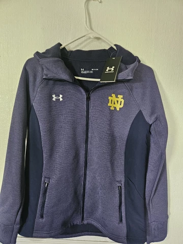 Womans Under Armour Notre Dame Irish Fleece.  Blue Full Zip Jacket. Size Small Cover