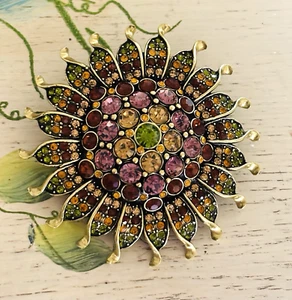 Heidi Daus Large Multi-Color Crystal Sunflower Sunburst Flower Pin Brooch - Picture 1 of 2