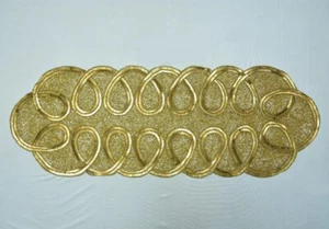 Gold Beaded Table Runner Teardrop Loop Design, Handmade Elegant Wedding Décor - Picture 1 of 2