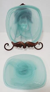 (2) New Pier 1 Aqua Alabaster Swirl Square Dinner 10 3/4" Plates  - Picture 1 of 5