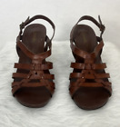 Connie Womens Brown Sling Back Buckle Leather Sandals Size 10M 3.5 Inch Heel