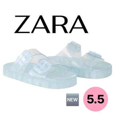 🆕️ NEW ZARA GLITTER BUCKLE POOL SLIDE in Blue -  Size US 5.5 /EUR 36 - Image 1 of 4