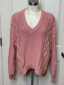 Madewell Light Pink Cable Knit V-Neck Sweater, Size XL - Picture 1 of 9