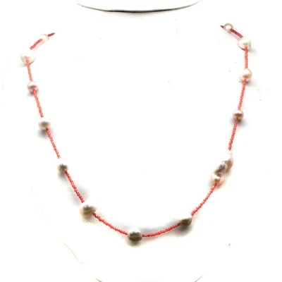 925 Silver Handmade White Pearl & Orange Agate Necklace 36.0 In. - Image 1 of 4