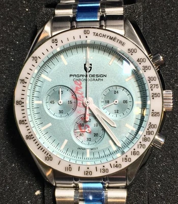 PAGANI DESIGN MOON WATCH CHRONO SAPPHIRE SKY BLUE DIAL WHITE BEZEL NEPTUNE COLOR - Image 1 of 4