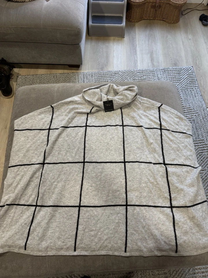 Poncho chal Charter Club para mujer talla 2x/3x cuello alto 100 % cachemir a rayas Foto 1 de 4