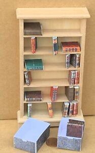 1:12 Scale Unpainted 6 Shelf Display Unit & Loose Books Tumdee Dolls House 037
