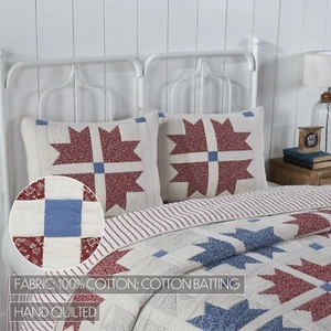 Celebration Fabric Standard Sham 21x27 Patchwork Natural Creme Barn Red Blue VHC - Picture 1 of 6