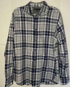 BANANA REPUBLIC mens plaid flannel long slreve button up shirt blue/gray Large - Picture 1 of 4