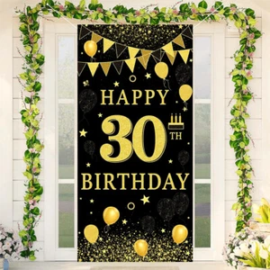 Black Gold Flag Door Hanging Banner 18th 30th 40th 50th Birthday Party Decor AU - Picture 1 of 10