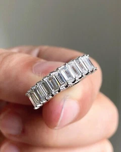 2ct Baguette Simulated Diamond Half Eternity Wedding Band 14k White Gold Plated - Picture 1 of 4