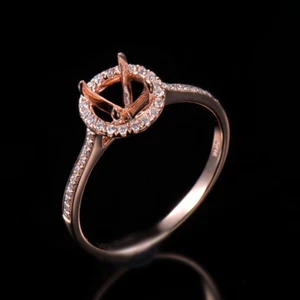 Ajustes de anillo de halo de diamante natural semi montaje corte redondo 6 mm oro rosa liso 14 K - Imagen 1 de 6