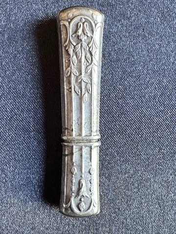 Beautiful French Antique Silver Needle Case with floral design 2 1/8" Cover