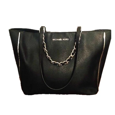 Michael Kors OS Black Saffiano Silver trim Chain convertible Tote + shoulder bag - Image 1 of 4