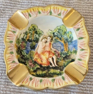 New Capodimonte ITALY Ashtray Adam & Eve Relief Vintage Porcelain Gold Gorgeous - Picture 1 of 5
