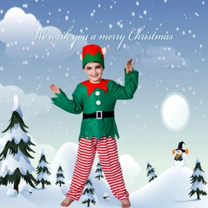  Boys Santa Elf Costumes Green Santa Elf Costume for Kid Christmas Cosplay Party - Picture 1 of 5