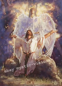 IN THE GARDEN Ron DiCianni Paper Lithograph Jesus Christ Angel Spiritual Art - Picture 1 of 1