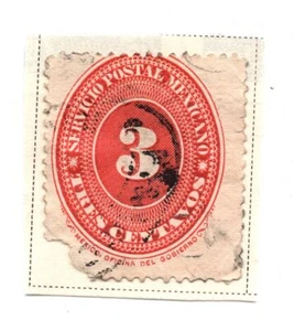 Mexico 3 centavos 1887-1888 Numeral Stamp Red  MC: 157E - Picture 1 of 1