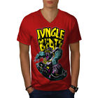 Wellcoda Jungle Beats Base Music Mens V-Neck T-shirt,  Graphic Design Tee