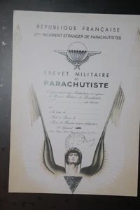 FRENCH FOREIGN LEGION 2ND REP PARACHUTIST WING CERTIFICATE EXCELLENT COPY BLANK - Picture 1 of 3