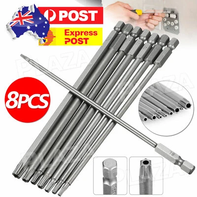 8x T8-T40 Torx Screwdriver Bit Set Hex Security Magnetic Head 100mm Long New - image 1 of 4