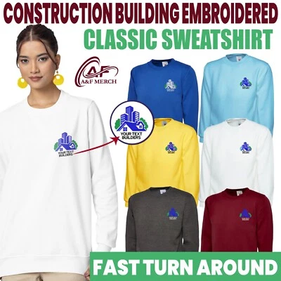 Personalised Custom Embroidered Sweatshirt Your Text Construction Building Staff - Image 1 of 4